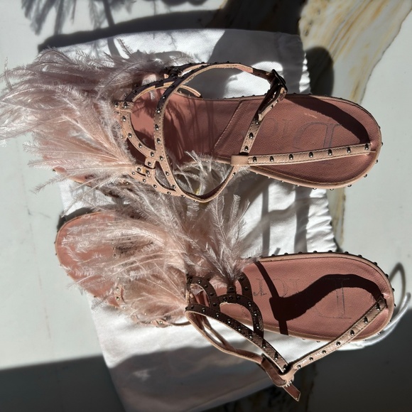 DIOR Ostrich Feather and leather with silver studs Evening sandals size 37.5 - Picture 7 of 7